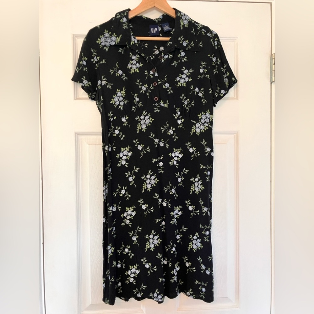 Vintage GAP Black Floral Collared Dress